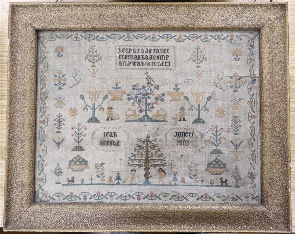 An early 19th century needlework sampler by Leah Lifford, 1810